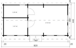 Casa de madera con un dormitorio Sweden G 4x8m 70mm