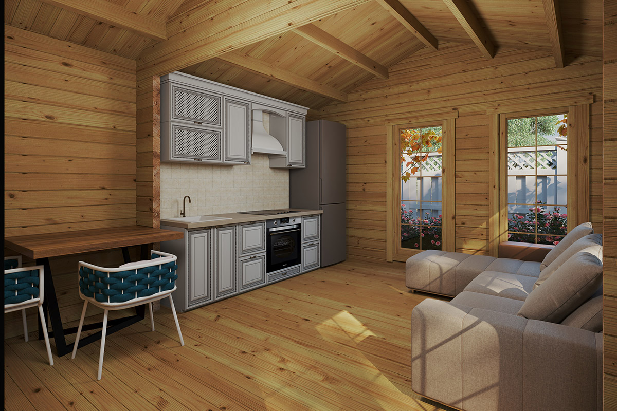 Casa de madera con baño Sweden A / 23m² / 6x4m / 70mm - Casetas de