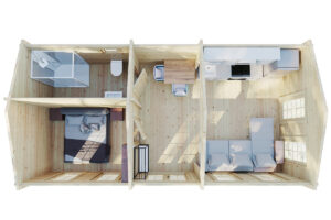 Casa de madera con un dormitorio Sweden G 4x8m 70mm