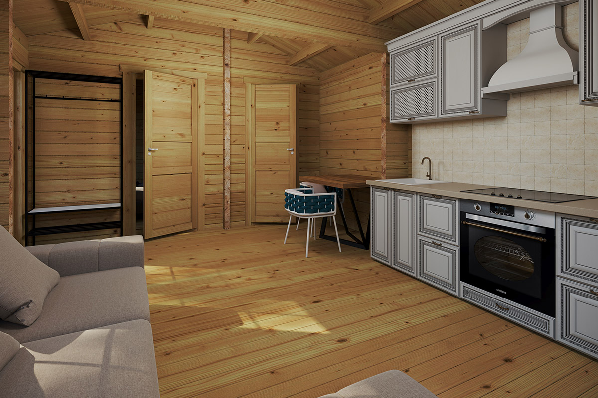 Casa de madera con dos dormitorios Holiday K / 40m² / 10x6m / 70mm