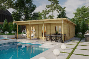 Casa de madera con dos dormitorios Holiday R 40m2 8x8m 70mm