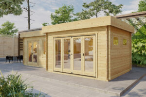 Caseta de jardín Amelia con dos estancias 22 m2 / 8x4m / 44mm