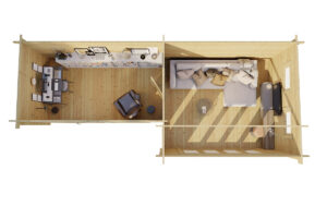 Caseta de jardín Amelia con dos estancias 22 m2 / 8x4m / 44mm