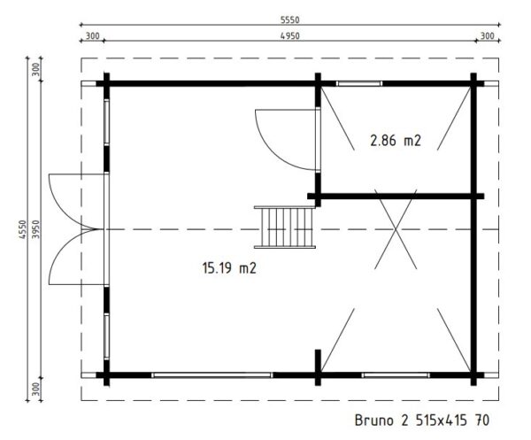 Casa de jardín con altillo Bruno 2 / 26m² / 5x4m / 70mm