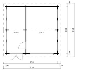 Garaje de Madera Con Puerta Basculante Modelo Q / 70mm / 6,5x6m