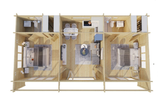 Casa de madera con dos dormitorios Holiday S1 / 70mm / 12x6m / 70m2