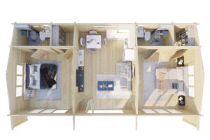 Casa de Madera Prefabricada con Dos Dormitorios Holiday S2 / 70mm / 12x6m / 70m2