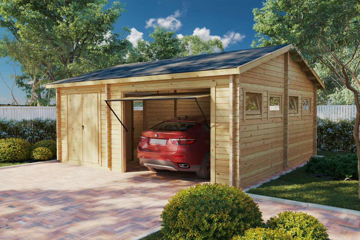 Wooden Garage Q With Up And Over Door / 6 X 6,5 M / 70 MM - Casetas de  Jardin 24
