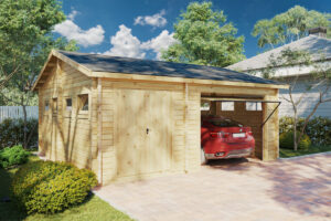 Garaje de Madera Con Puerta Basculante Modelo Q / 70mm / 6,5x6m