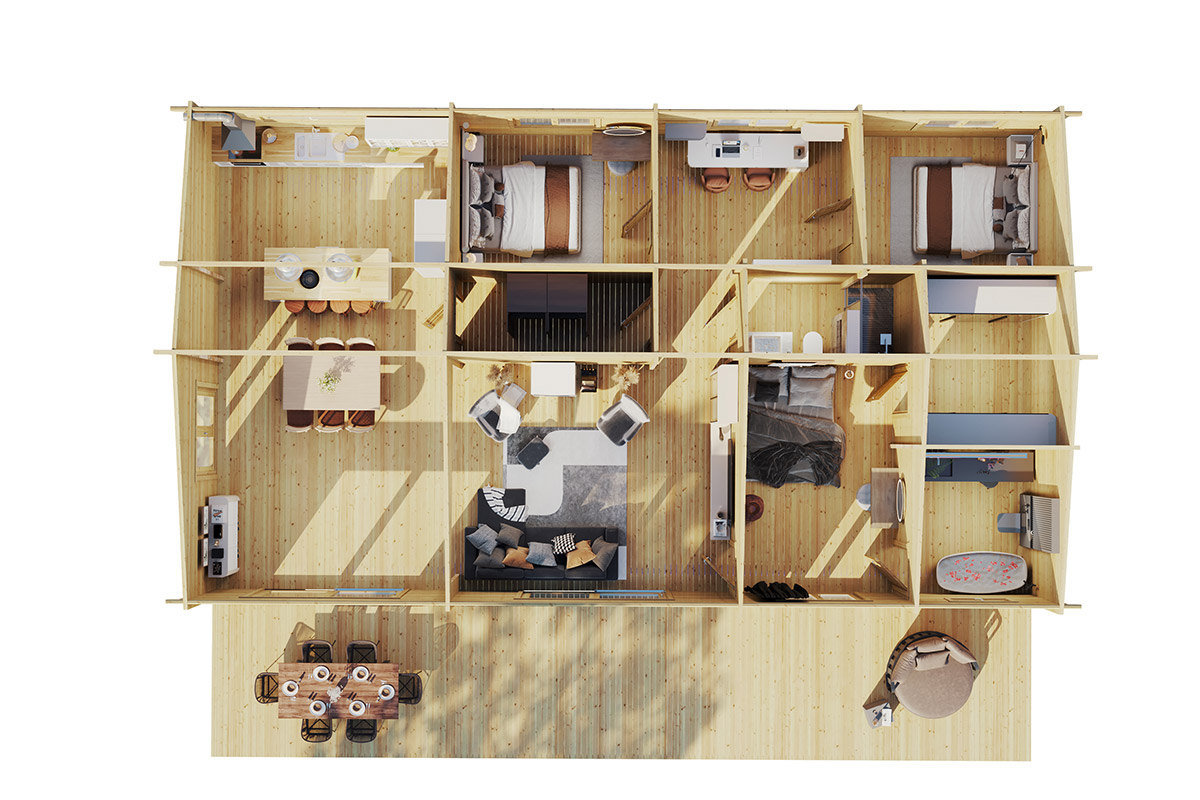 Casa de madera con dos dormitorios Ireland / 42m² / 6x7m / 70mm