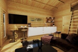 Casa de madera con un dormitorio y altillo “Stefan 5” / 33m² + 10m² / 8m x 4m / 70mm.