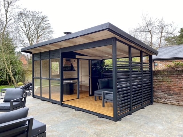 black wooden garden house