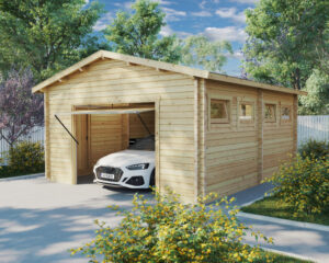 Wooden Garage J with Up and Over Door / 5 x 6 m / 70mm