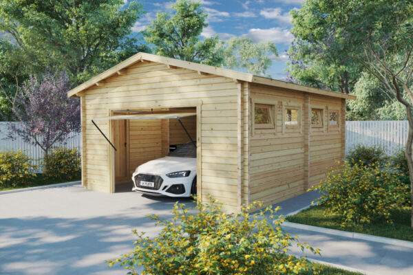 Wooden Garage J with Up and Over Door / 5 x 6 m / 70mm