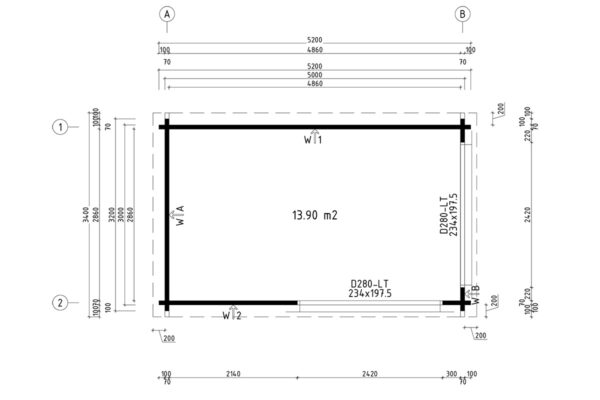 Garden Log Cabin Roland 1 / 3 x 5 m / 14 m² / 70 mm