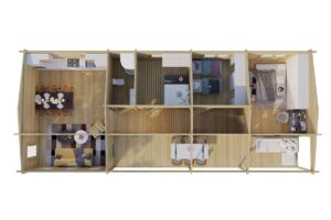 Three-Bedroom Log Cabin Holiday C Max – 75 m² | 7 x 16 m | 70 mm