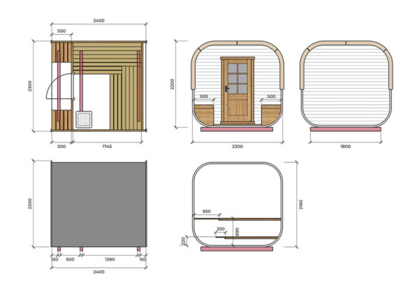 Moderne Fasssauna | Modern Barrel Sauna | Zeichnungen | Drawings