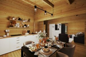 Cabaña de 65 m² con 2 dormitorios cosina-salon