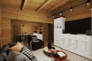 Cabaña de 65 m² con 2 dormitorios cosina salon