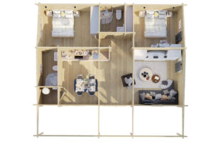 Cabaña de 65 m² con 2 dormitorios plano