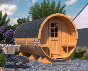 Barrel sauna L with terrace | Fasssauna mit Vorraum L