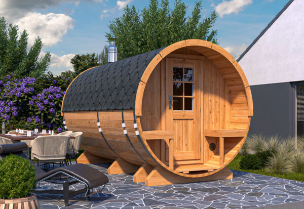 Large Barrel Sauna with Terrace – 4 x 2 m