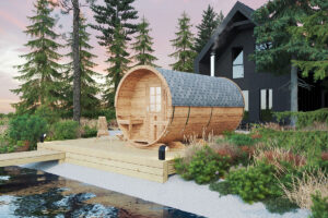 Barrel sauna L with terrace | Fasssauna mit Vorraum L