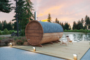 Barrel sauna L with terrace | Fasssauna mit Vorraum L
