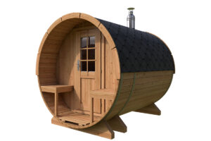 Kleine Fasssauna mit Terrasse | Small Barrel Sauna with Terrace