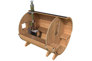 Kleine Fasssauna mit Terrasse | Small Barrel Sauna with Terrace
