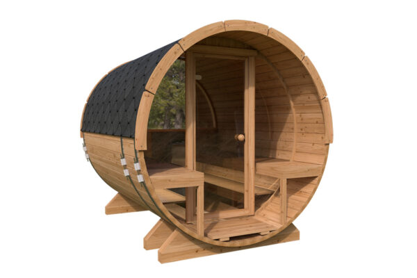 Kleine Fasssauna mit Terrasse | Small Barrel Sauna with Terrace