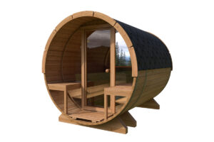 Kleine Fasssauna mit Terrasse | Small Barrel Sauna with Terrace