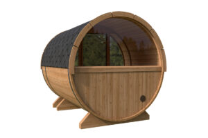 Kleine Fasssauna mit Terrasse | Small Barrel Sauna with Terrace