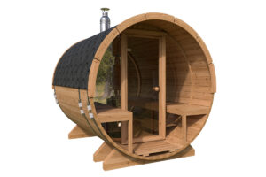 Kleine Fasssauna mit Terrasse | Small Barrel Sauna with Terrace