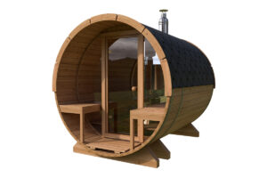 Kleine Fasssauna mit Terrasse | Small Barrel Sauna with Terrace