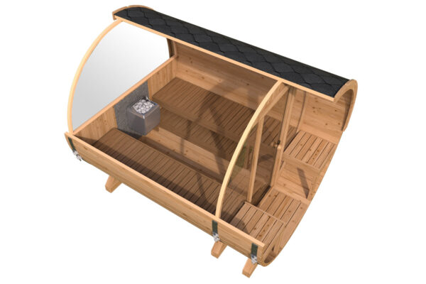 Kleine Fasssauna mit Terrasse | Small Barrel Sauna with Terrace