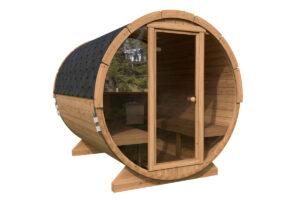 Kleine Fasssauna mit Terrasse | Small Barrel Sauna with Terrace