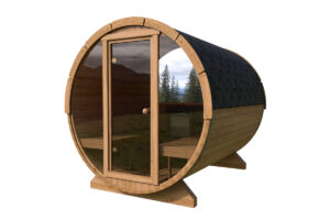 Kleine Fasssauna mit Terrasse | Small Barrel Sauna with Terrace