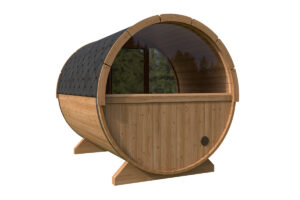 Kleine Fasssauna mit Terrasse | Small Barrel Sauna with Terrace
