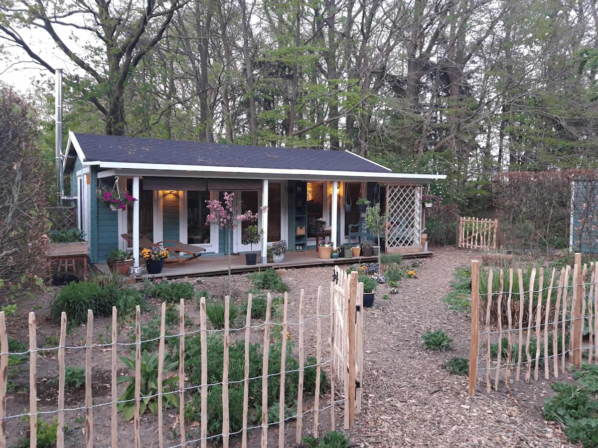 light blue summer house exterior veranda