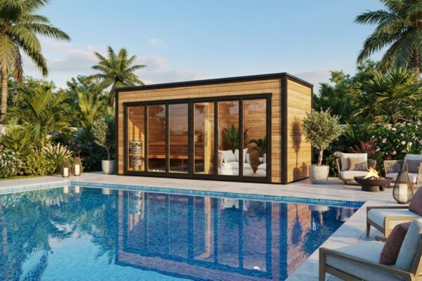 Sauna grande y moderna “Lyngen” 10 m²  5 x 2 m  40 mm (madera termotratada)