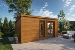 Caseta de jardín Ryan totalmente aislada con revestimiento de madera Termotratada – 14 m² / 5 × 3 m