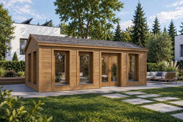 Fully Insulated Model F Wooden Garden Room with Thermowood Cladding – 26 m² / 7 × 4 m