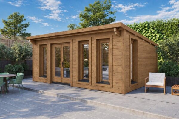 Caseta de jardín Barbados totalmente aislada con revestimiento de madera Termotratada – 21 m² / 6 × 4 m