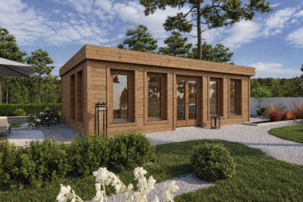 Fully Insulated Large Wooden Garden Room Model B with Thermo Wood Cladding – 38 m² / 8 × 5 m