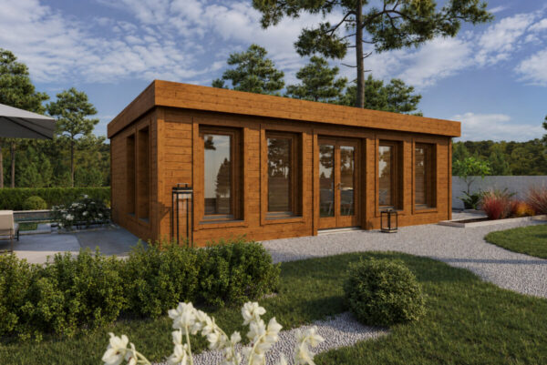 Caseta grande de madera modelo B totalmente aislada con revestimiento de madera Termotratada – 38 m² / 8 × 5 m