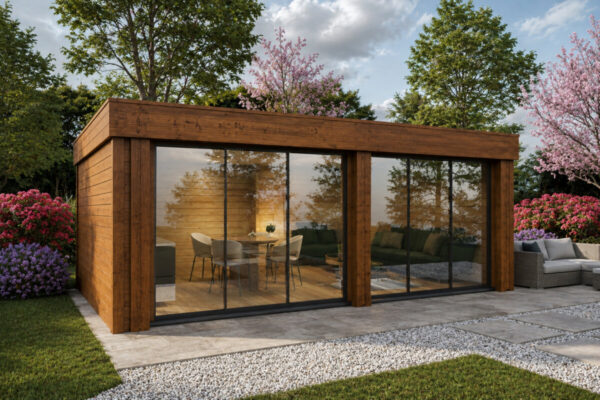 Caseta de jardín Roberta totalmente aislada con revestimiento de madera Termotratada – 22 m² / 7 × 4 m
