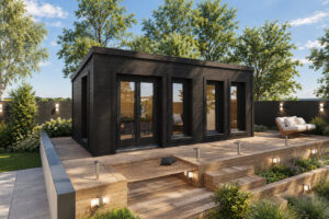 Caseta de jardín Liam totalmente aislada con revestimiento de madera Termotratada Negra