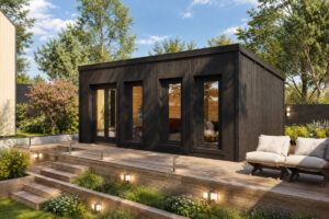Caseta de jardín Liam totalmente aislada con revestimiento de madera Termotratada Negra VERT