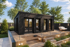 Caseta de jardín Liam totalmente aislada con revestimiento de madera Termotratada Negra VERT